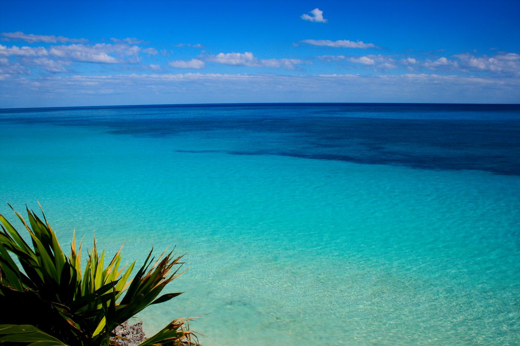 Tropical island scenery in October with clear skies and calm ocean waters