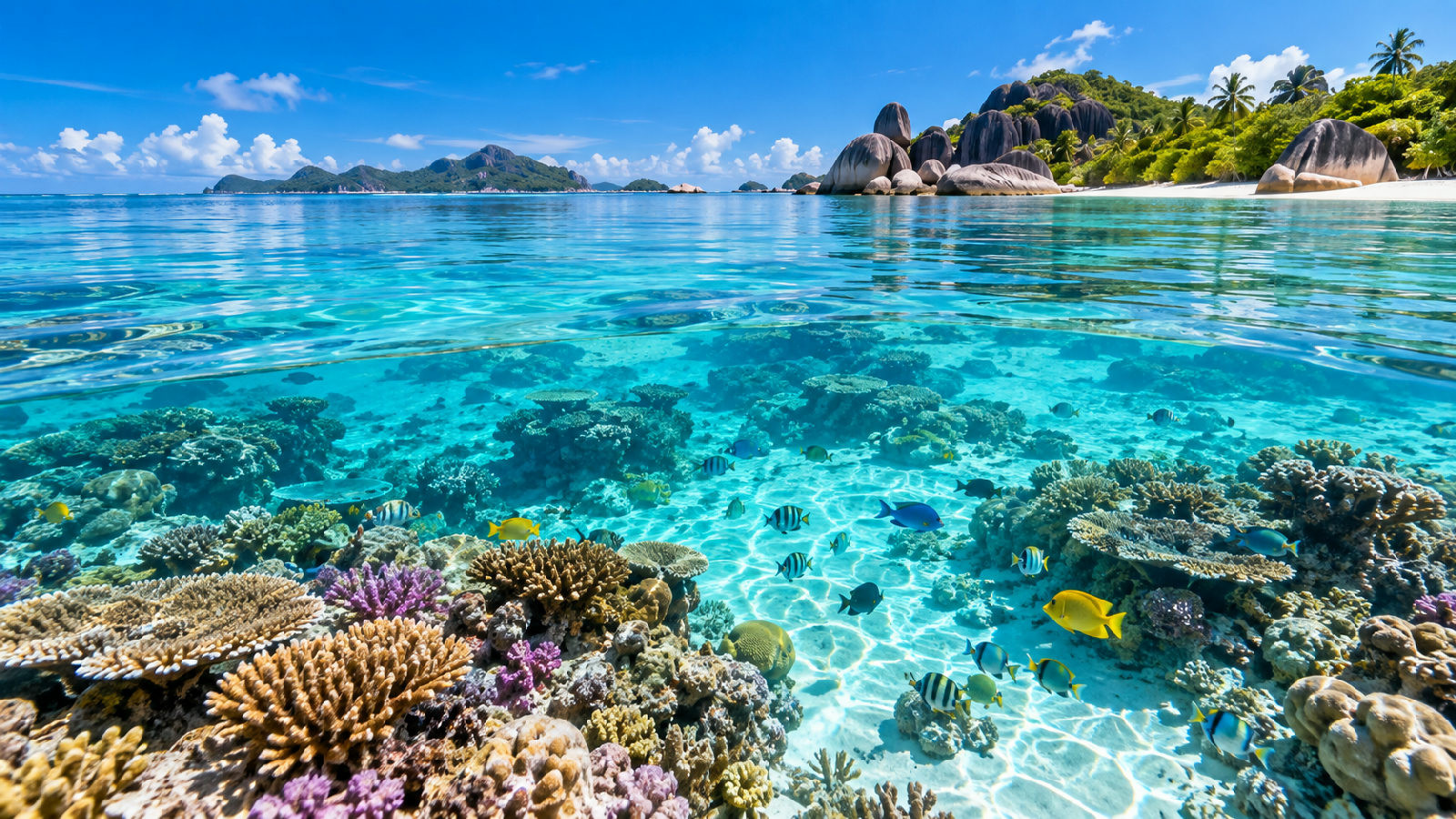 Clear tropical ocean waters with excellent visibility for diving