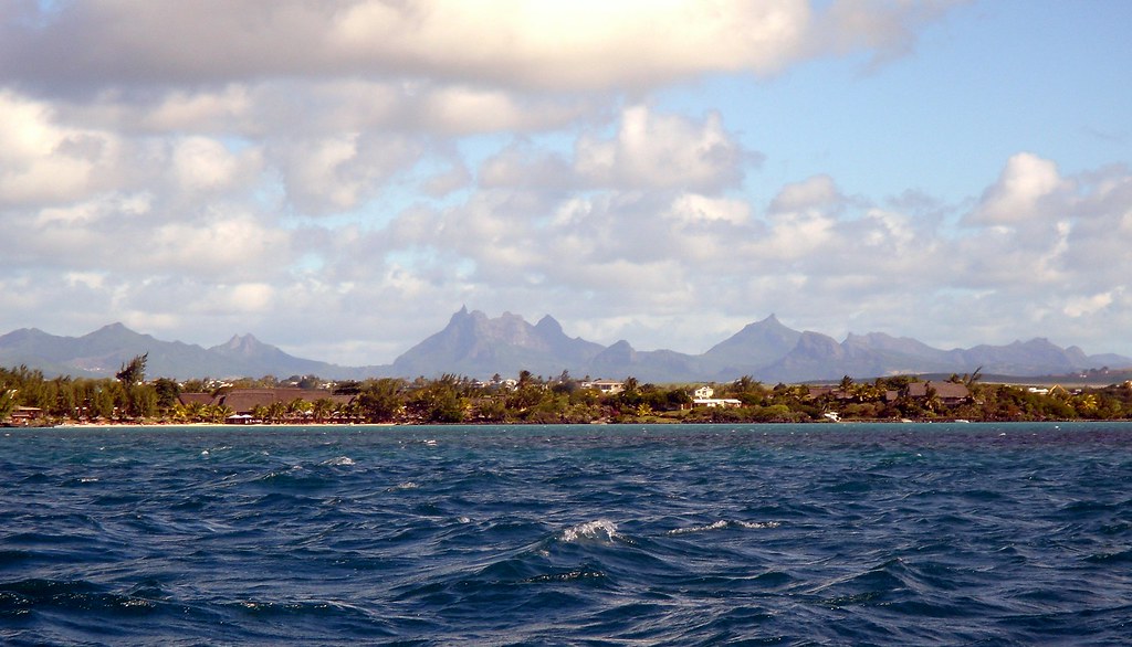 Turquoise lagoon and sandy beach along the Mauritius coast