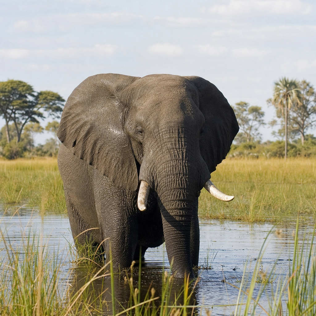 A majestic elephant in the Okavango Delta, Botswana